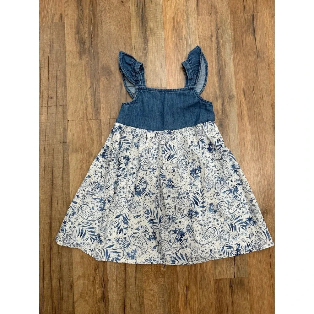 NWT OshKosh B'gosh Girls Paisley Denim Flutter Sleeve Dress 4T